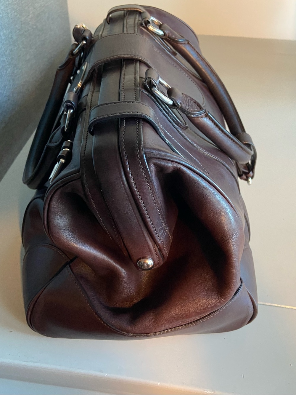 Ralph Lauren Chocolate Brown Leather Satchel with Polished brass logo Hardware - Picture 2 of 7